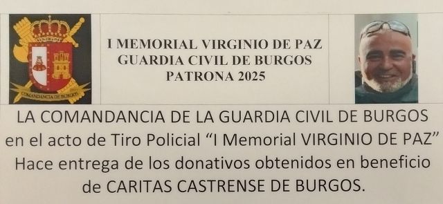 LA GUARDIA CIVIL DE BURGOS ENTREGA A CÁRITAS CASTRENSE LA RECAUDACIÓN DEL "I MEMORIAL VIRGINIO DE PAZ"