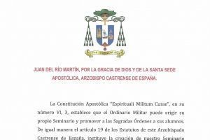 Convocatoria para la recepción del ministerio de acólito, en este Arzobispado Castrense de España